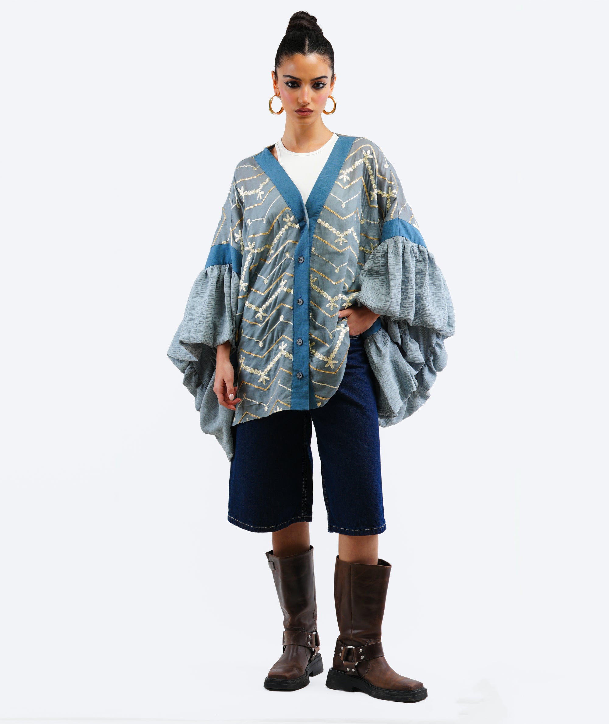 Cascade buttoned kimono jacket