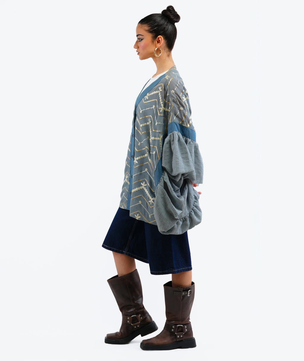 Cascade buttoned kimono jacket