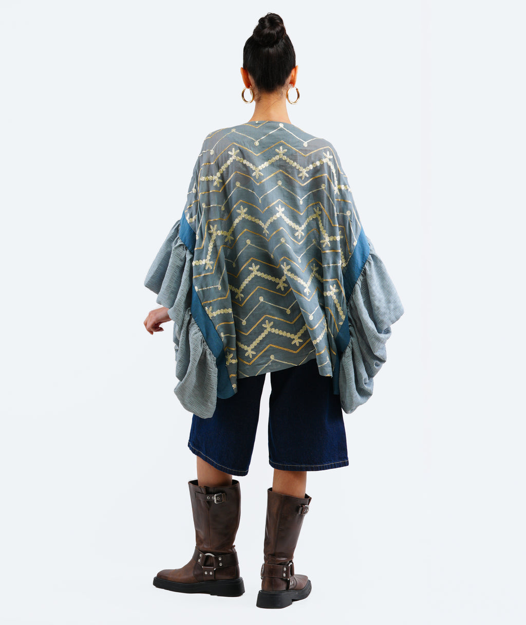 Cascade buttoned kimono jacket