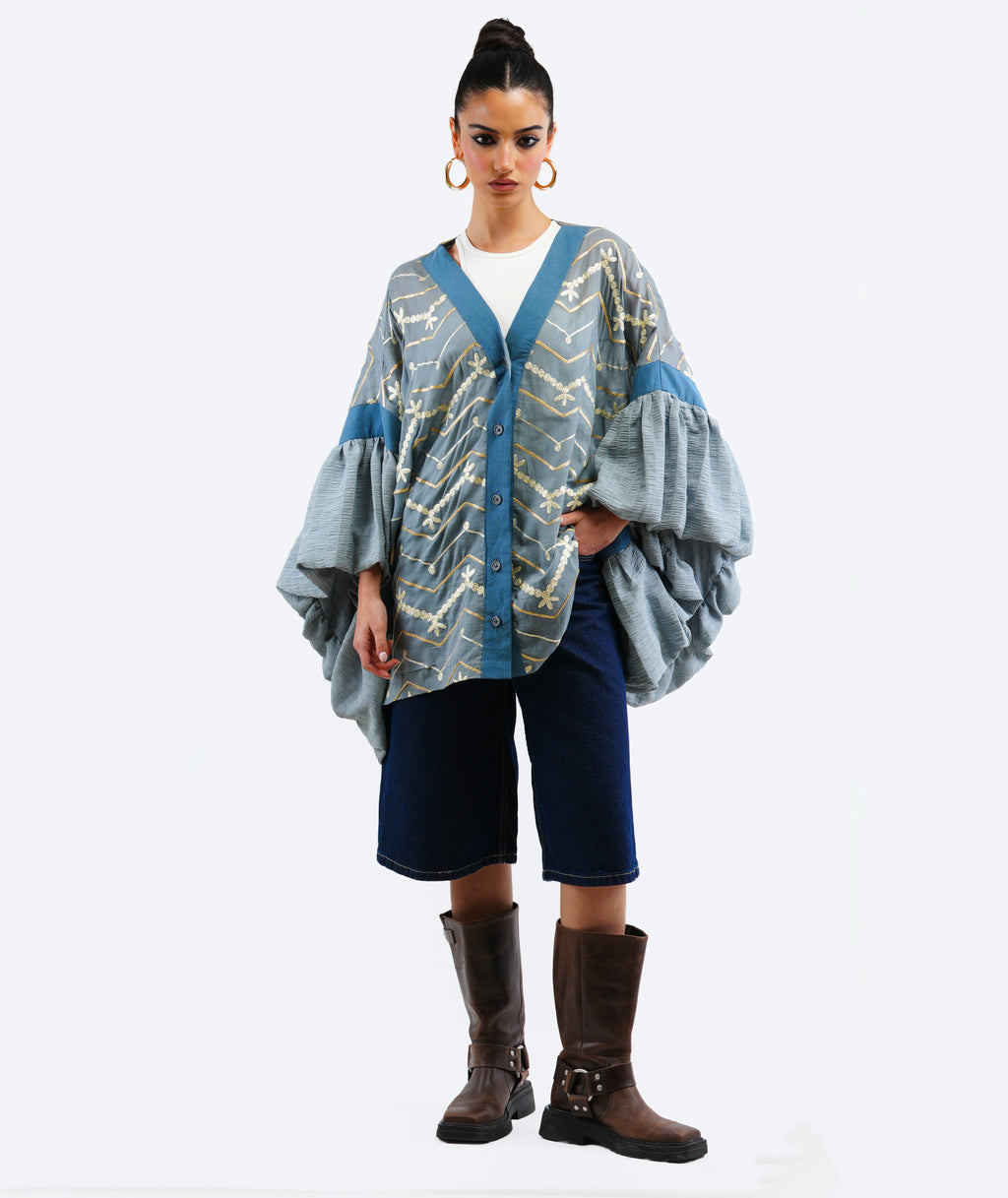 Cascade buttoned kimono jacket